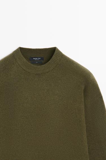 100% wool knit round-neck sweater — Dark olive 2