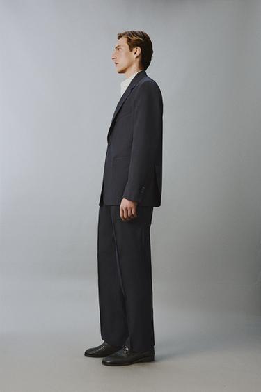 100% WOOL RELAXED FIT PLEATED TROUSERS - Navy blue by Zara - Image 3