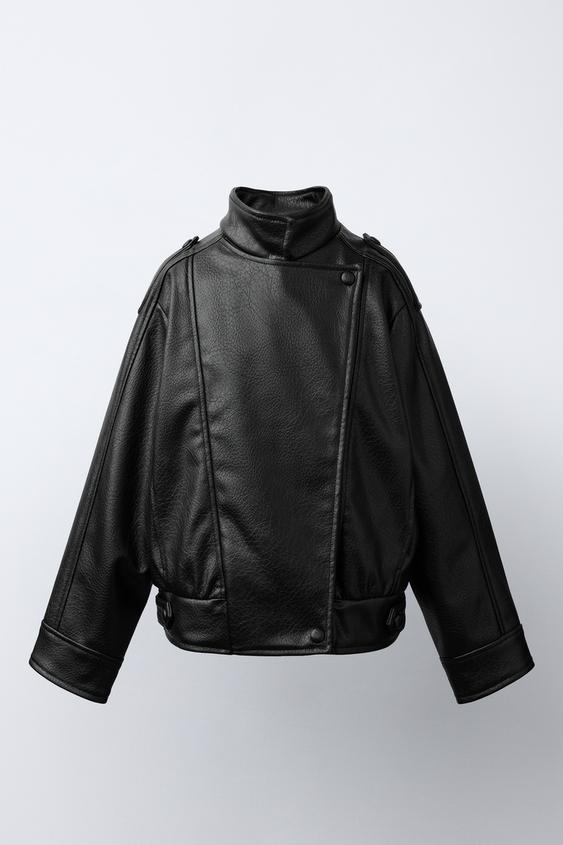 CAZADORA EFECTO PIEL CRUZADA - Negro de Zara - Imagen 0