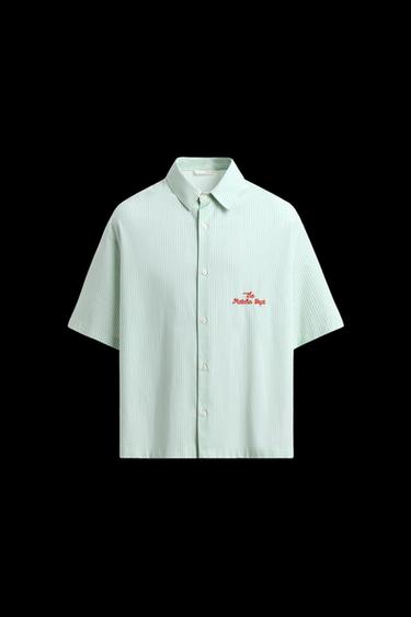 CAMISA RAYAS TEXTO COMBINADO - Verde de Zara - Imagen 0