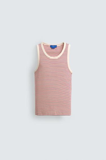 CAMISETA TANK JACQUARD RAYAS X AARON LEVINE - Crudo / Rojo de Zara