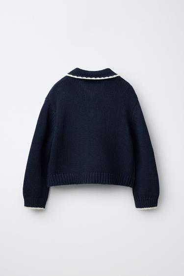 PULL EN MAILLE COL CLAUDINE À FLEURS BRODÉES - Bleu de Zara - Image 1