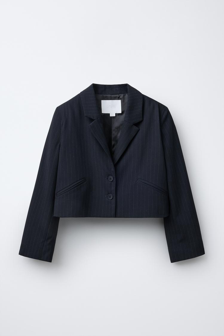 ピンストライプ柄 クロップド丈ブレザー - ネイビーブルー | ZARA  