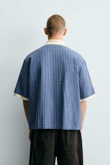 CHEMISE POLO COURTE COUPE TEXTE IMPRIMÉ - Bleu / Blanc de Zara - Image 2