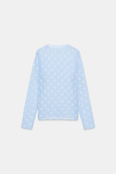 SEMI-SHEER FLORAL KNIT TOP - Pastel blue by Zara - Image 4