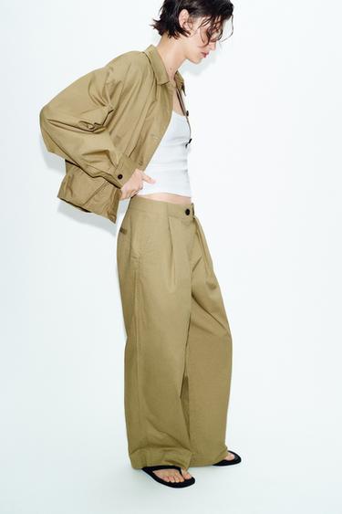 بنطلون بارل ببنسات طقم - كاكي الخاص بـ Zara