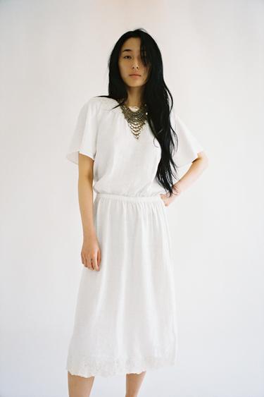 ZW COLLECTION 100% LINEN CROCHET DRESS - Light beige by Zara