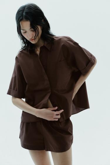 POPLIN MINI SHORTS - Dark brown by Zara