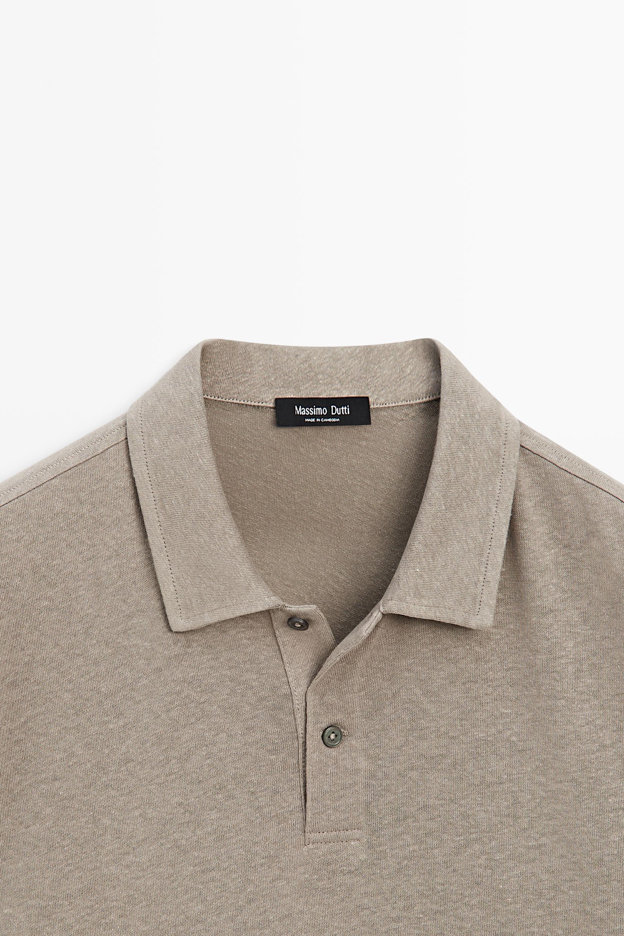 Linen and cotton short sleeve polo shirt