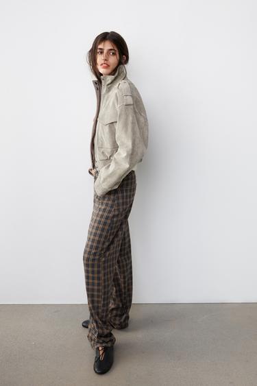 PANTALÓN BALLOON CUADROS - Gris / Tostado de Zara