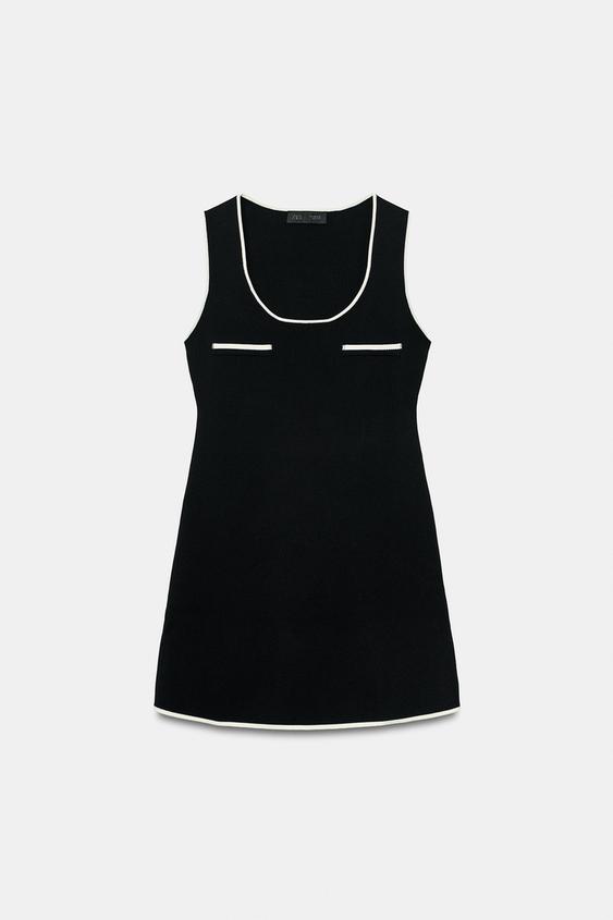 CONTRAST TRIM KNIT MINI DRESS - Black / White by Zara - Image 0