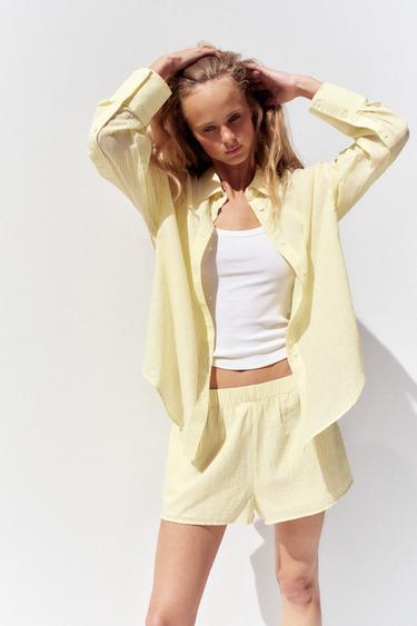 STRIPED GAUZE PYJAMA SHORTS - Printed by Zara