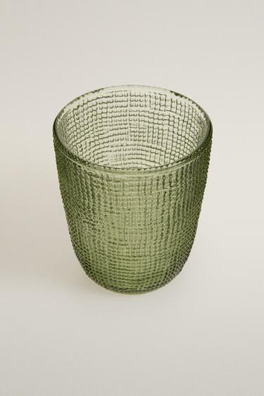 RAISED DESIGN GLASS TUMBLER - Green by Zara - Image 1