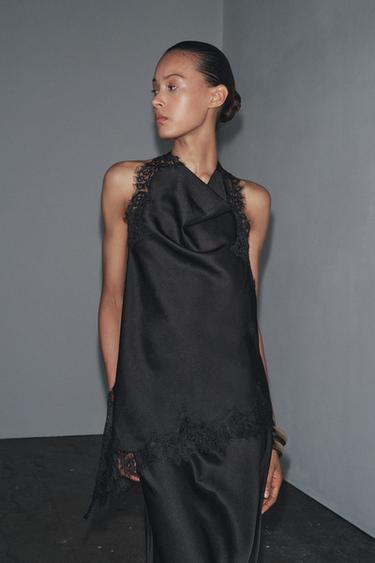 ZW COLLECTION LACE HALTER TOP - Black by Zara - Image 1