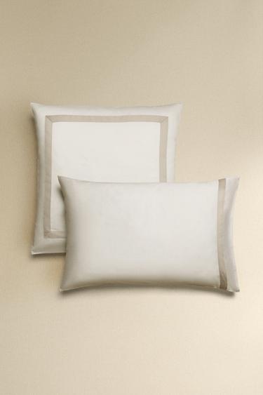 SATEEN PILLOWCASE WITH BORDER (300 THREAD COUNT) - Light grey by Zara - Image 0
