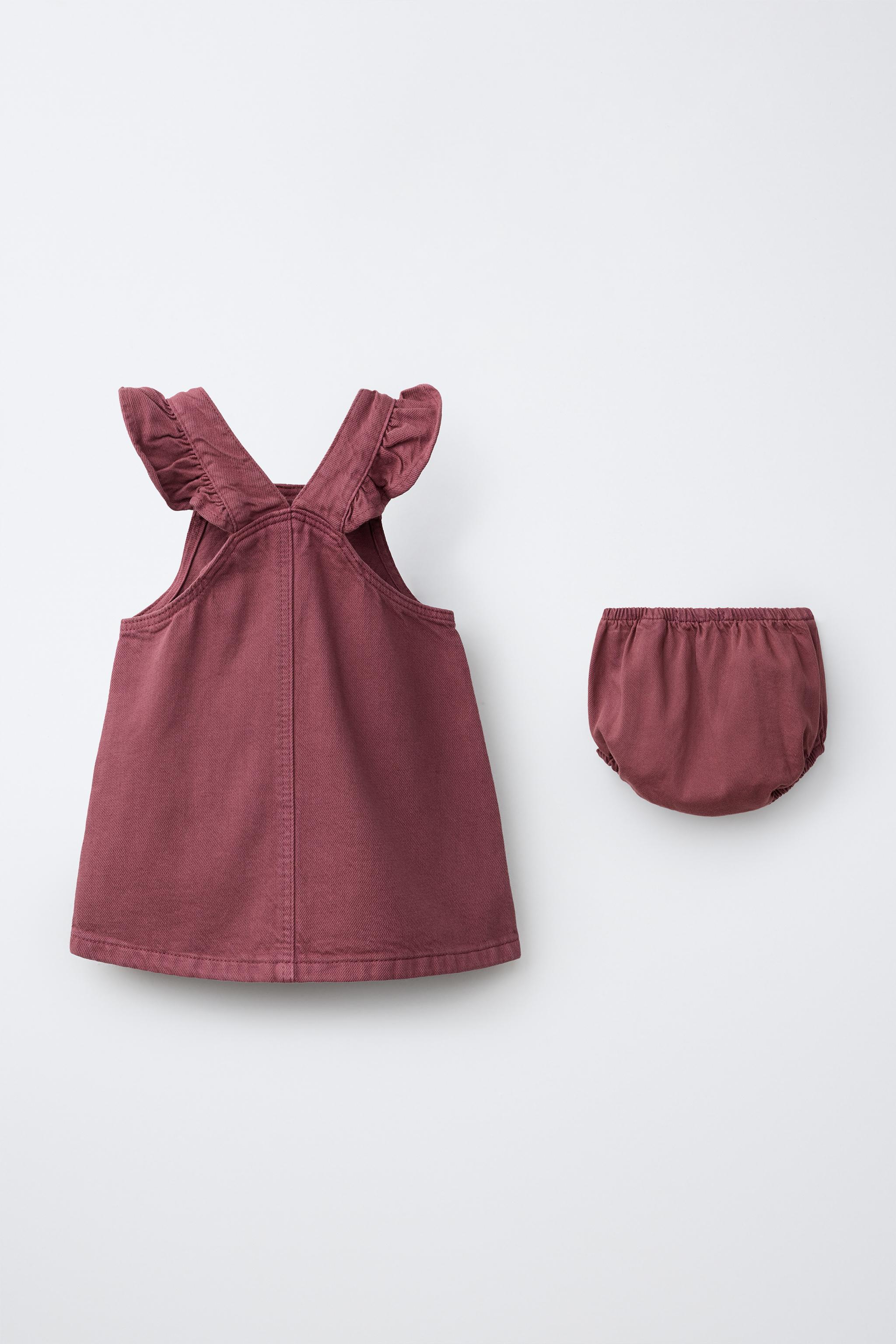 TWILL PINAFORE AND BLOOMER SET — Burgundy