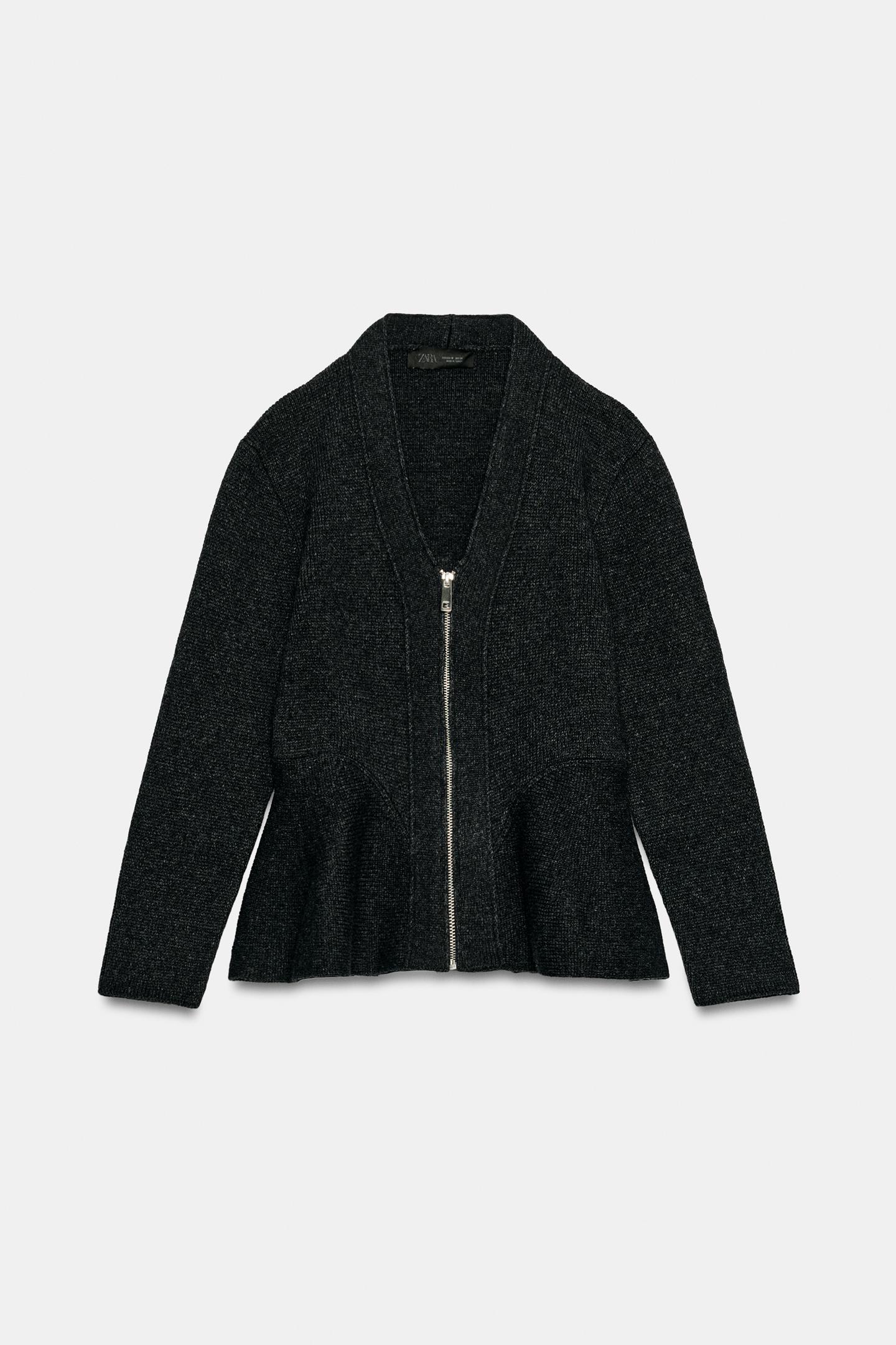 Женская куртка Zara Wool-Blend Peplum, цвет: Тёмный серый — фото 7