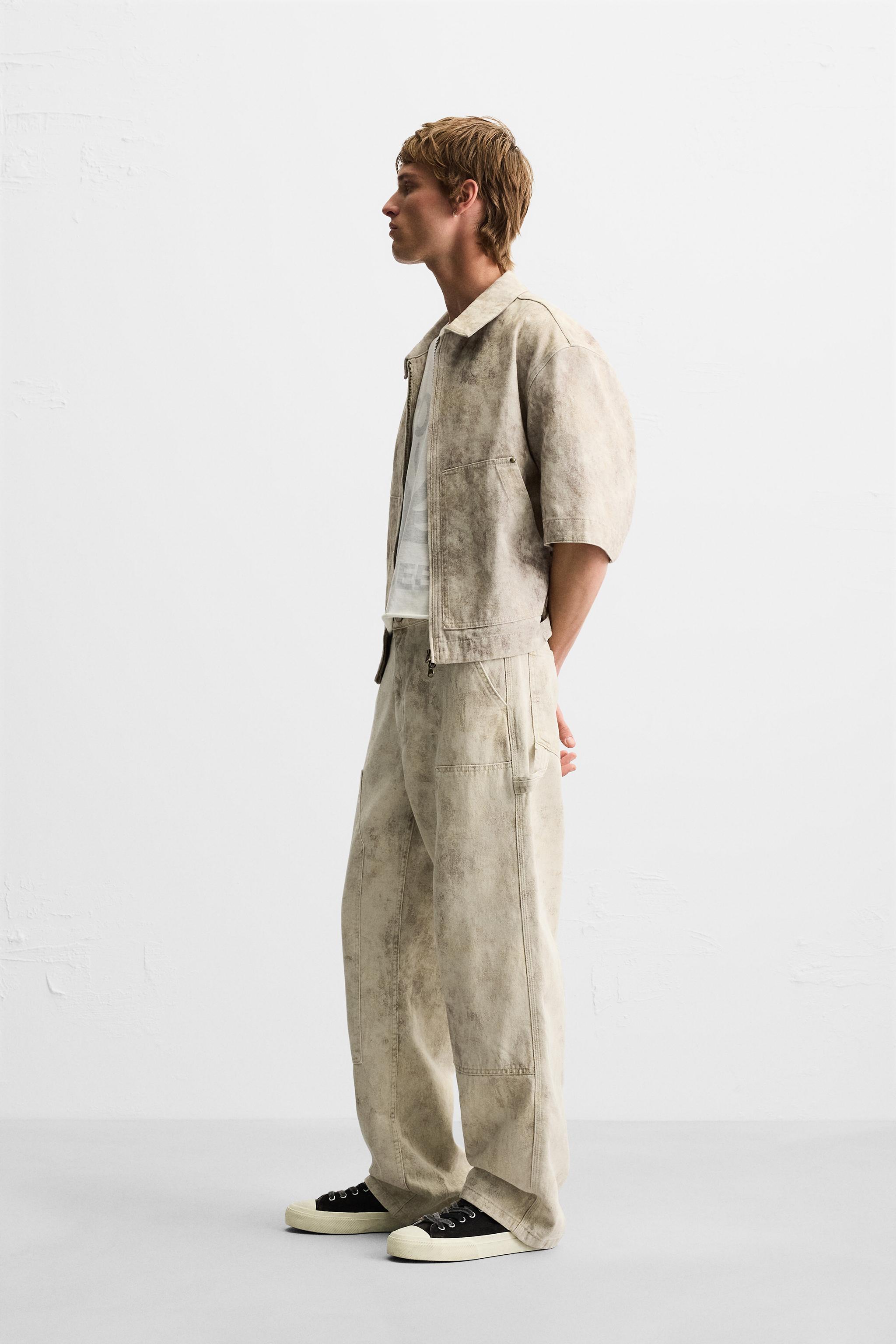 ABSTRACT PRINT CARPENTER PANTS - Beige | ZARA United States