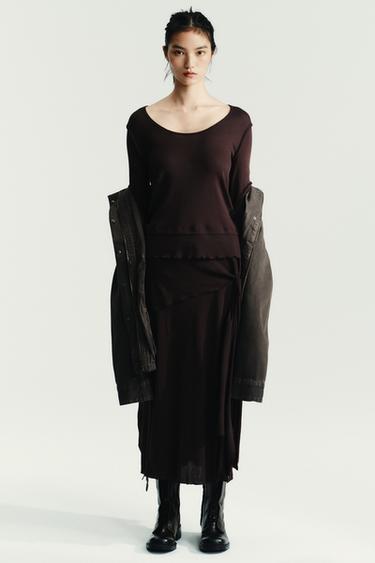 SOFT DOUBLE EFFECT T-SHIRT - Chocolate brown by Zara