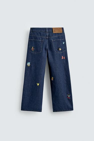 Zara EMBROIDERED WIDE-LEG JEANS HARRY LAMBERT FOR ZARA X DISNEY - Blue