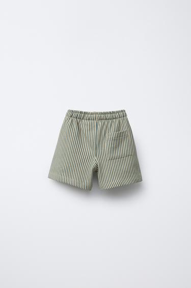 STRIPED LABEL PLUSH BERMUDA SHORTS - Green by Zara - Image 2