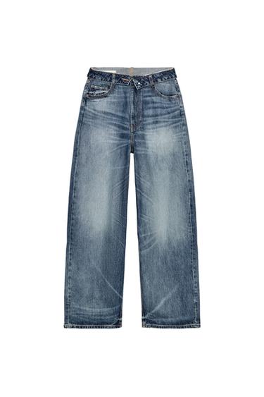 TRF FOLDED WAIST MID-WAIST JEANS - Navy blue by Zara