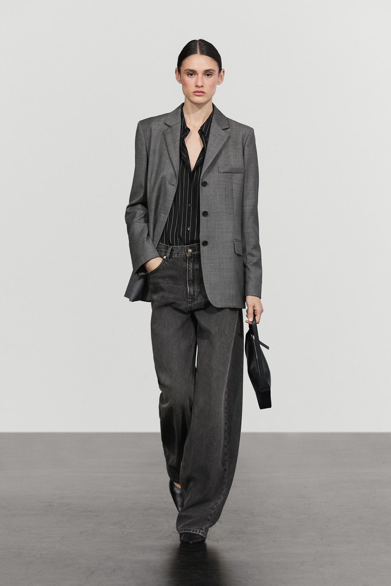 Striped flowing shirt with pocket detail — Black