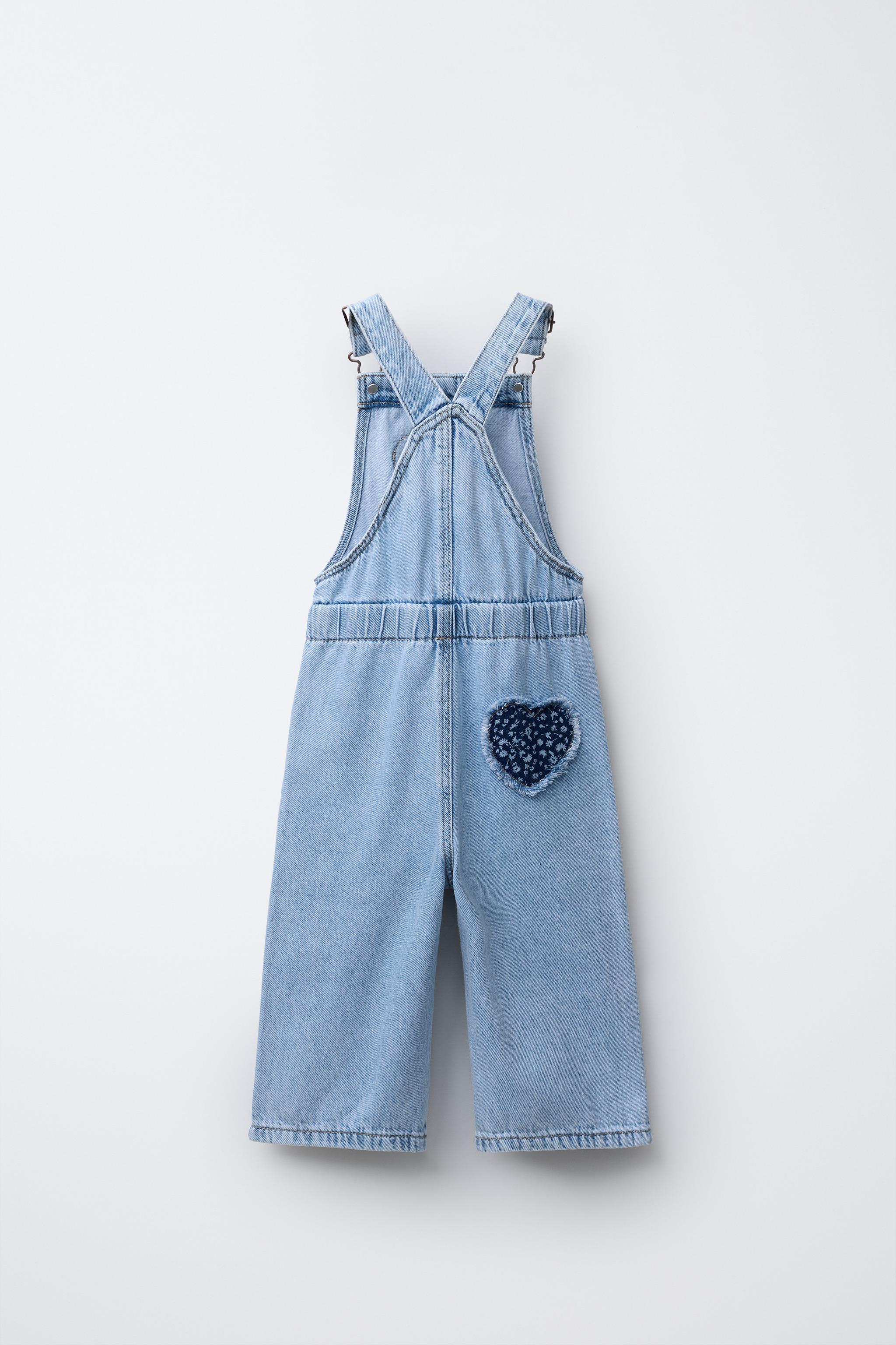 LONG DENIM OVERALLS WITH HEART PATCH