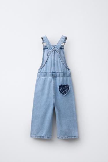 LONG DENIM DUNGAREES WITH HEART PATCH - Blue by Zara - Image 1
