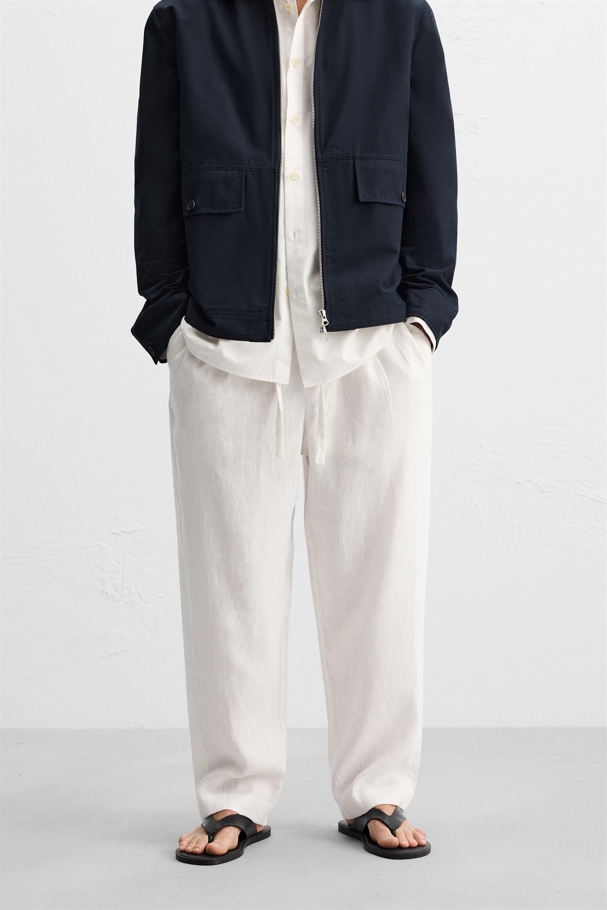 Mens white trousers zara on sale