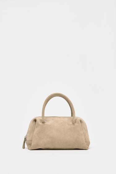 SPLIT SUEDE BOWLING BAG - Ecru by Zara