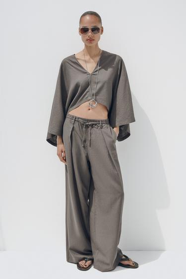 Zara LINEN PANTS - Dark gray