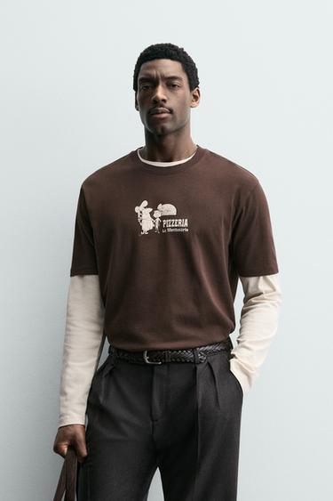 T-SHIRT MIT PIZZERIA LA MONTECARLO-PRINT - Braun von Zara