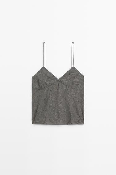 Top tirantes detalle bordados - Gris de Zara