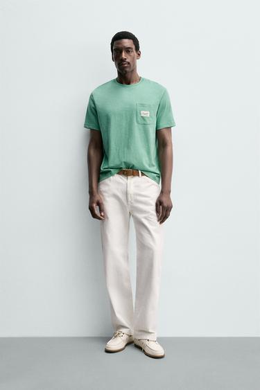 T-SHIRT REGULAR FIT POCHE PIÈCE - Vert menthe de Zara - Image 0