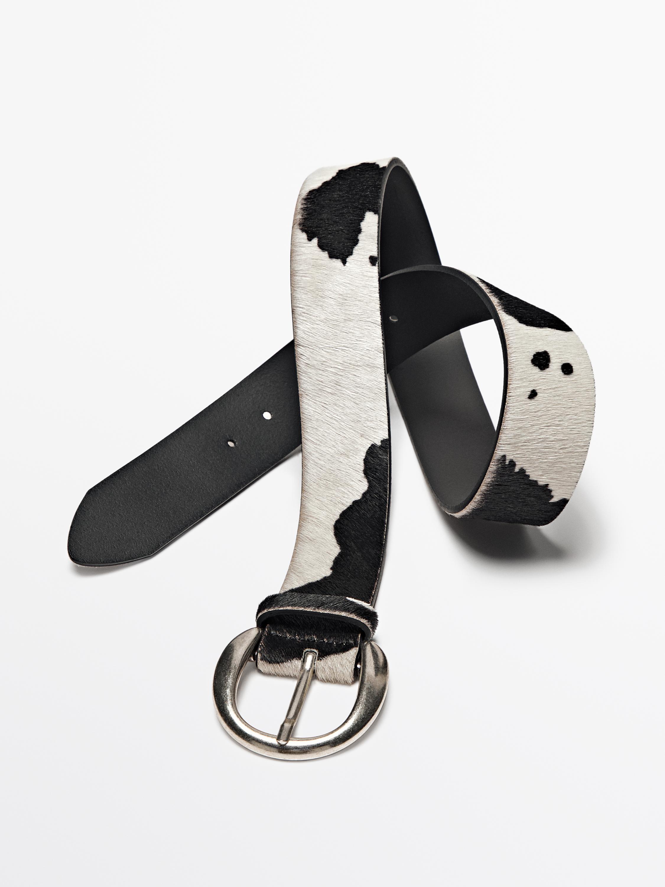 Animal print hair-on leather belt - White | ZARA United States