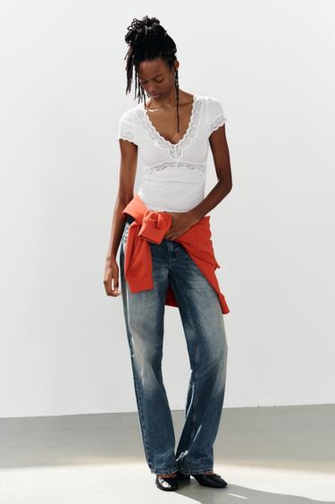 LACE TRIM TOP - White by Zara