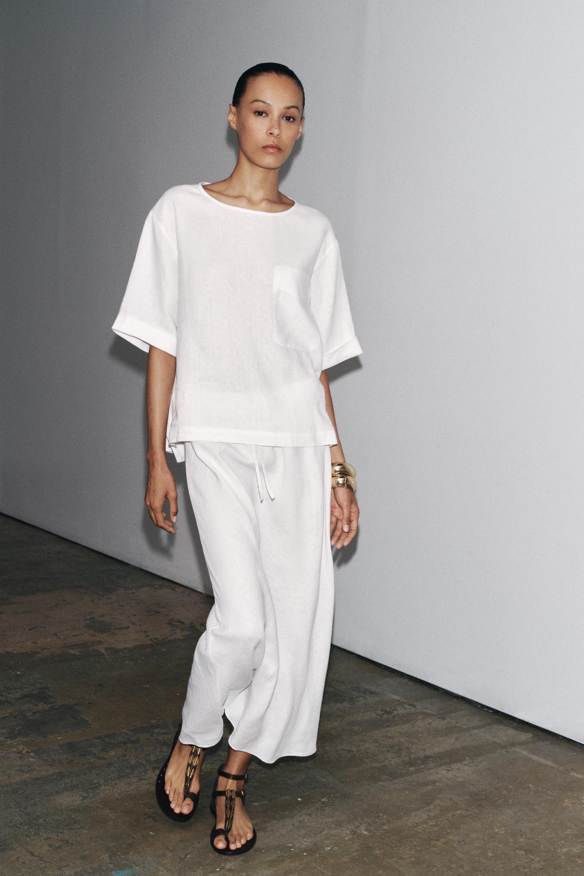 ミディ丈リネンスカート 100% ZW COLLECTION - ホワイト | ZARA