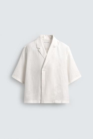 Zara 100% LINEN KIMONO SHIRT - White