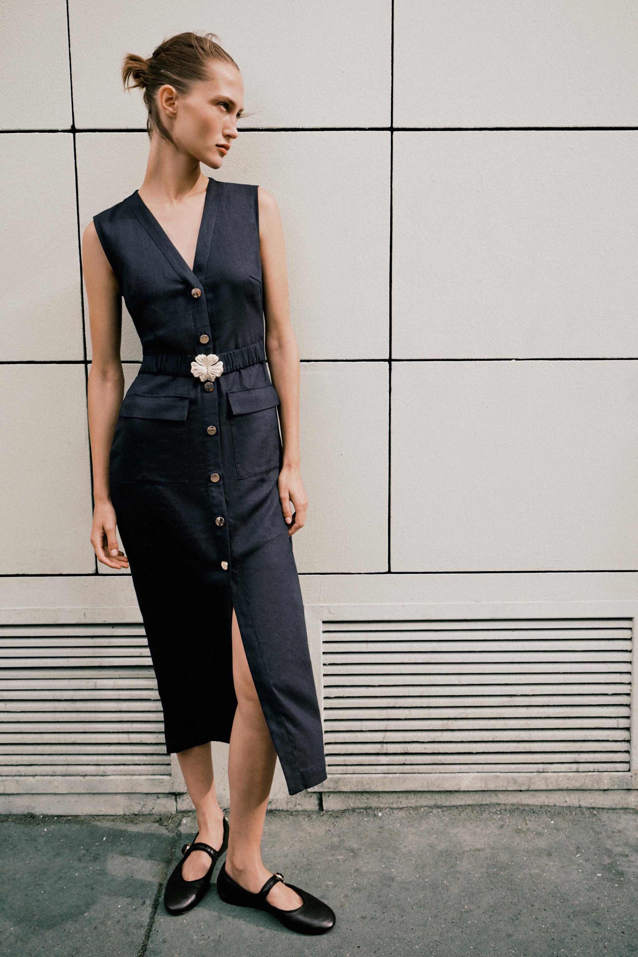 Orange Zara Linen Midi Dress CHECKO SAND Button-Front Midi Dress Couper Orange Zara Linen Midi Dress CHECKO SAND Button-Front Midi Dress Couper