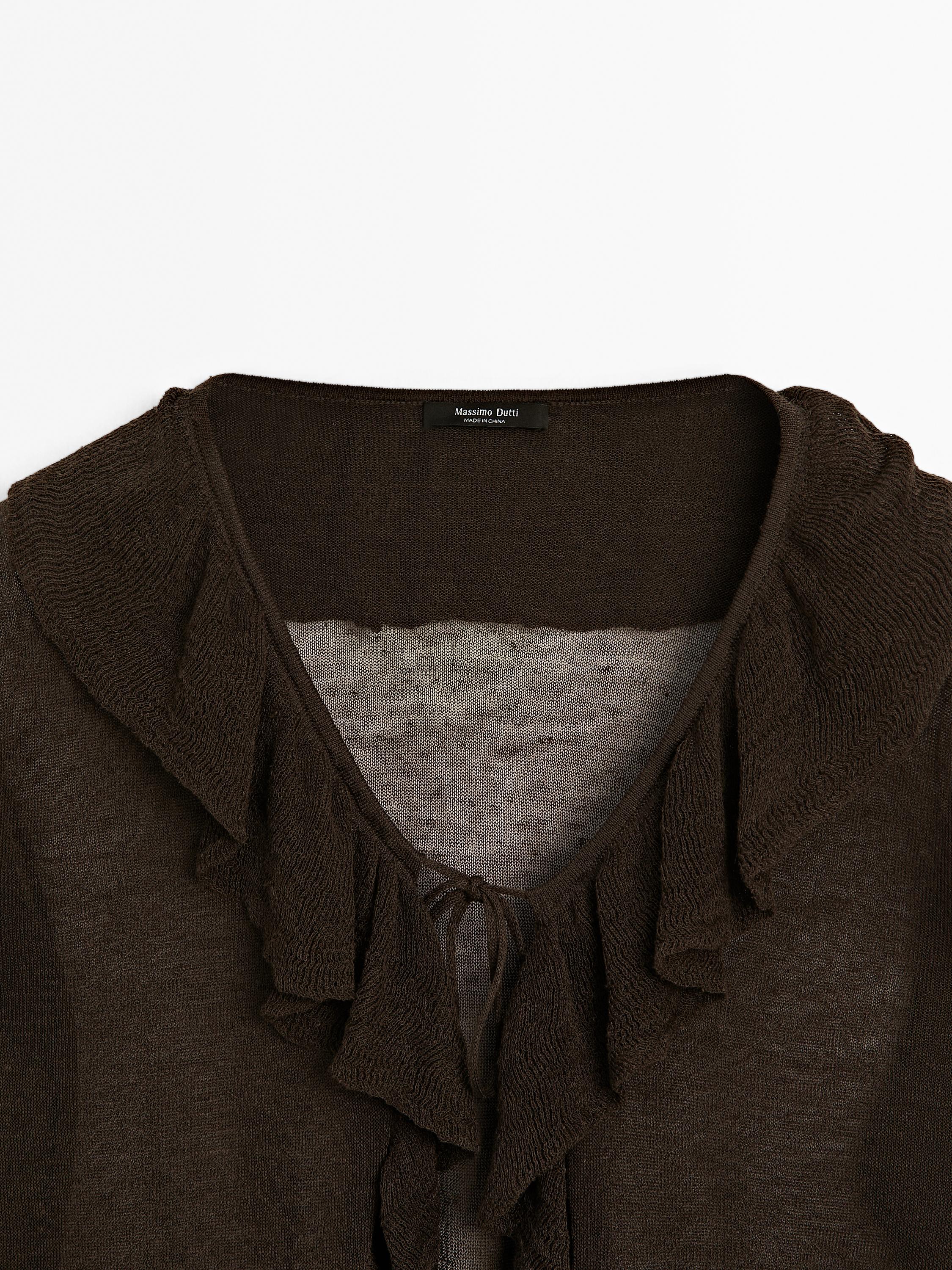 Linen blend ruffled cardigan