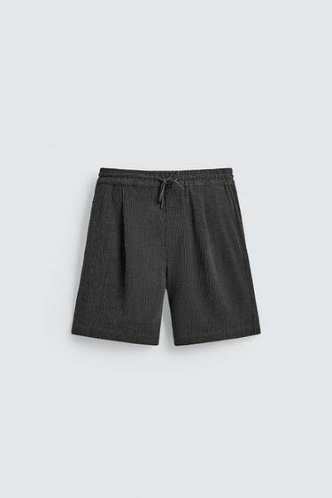 엠보싱 릴렉스핏 버뮤다 팬츠 - Zara 다크 그레이
