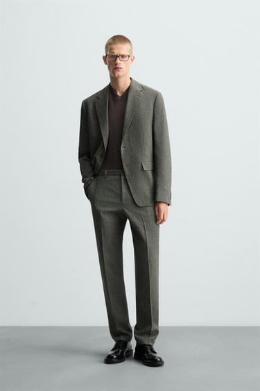 HOUNDSTOOTH LINEN BLEND SUIT BLAZER - Green / Ecru by Zara - Image 0