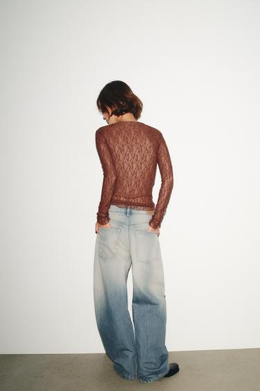 TOP À MANCHES LONGUES EN DENTELLE - Marron chiné de Zara - Image 3