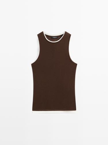 Zara Sleeveless T-shirt with double trim - Brown - Image 0