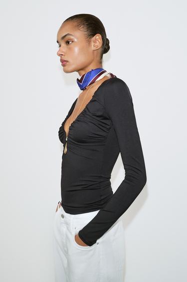 DRAPED POLYAMIDE TOP - Black by Zara - Image 4