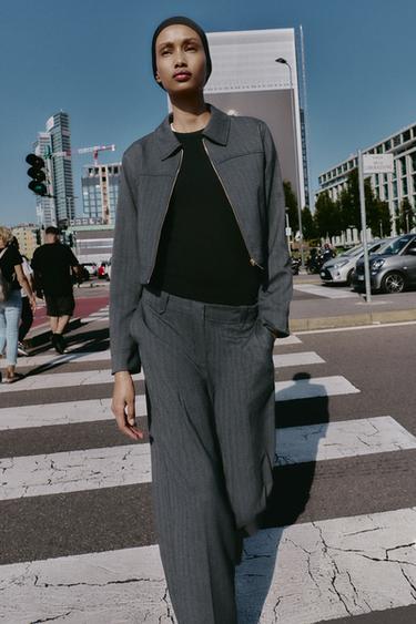 ENSEMBLE BLAZER ET PANTALON DROIT À CHEVRONS - Blanc / Gris de Zara - Image 1