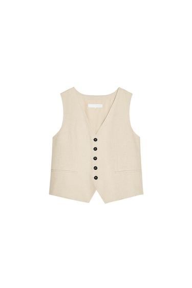 CHALECO SASTRE CON LINO - Beige claro de Zara