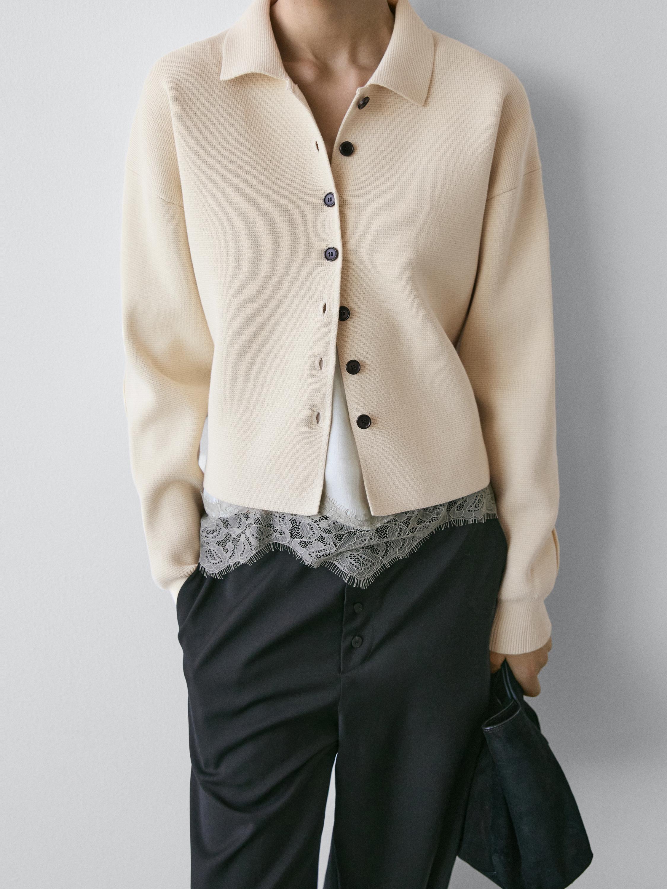 Cardigan maille coton col polo