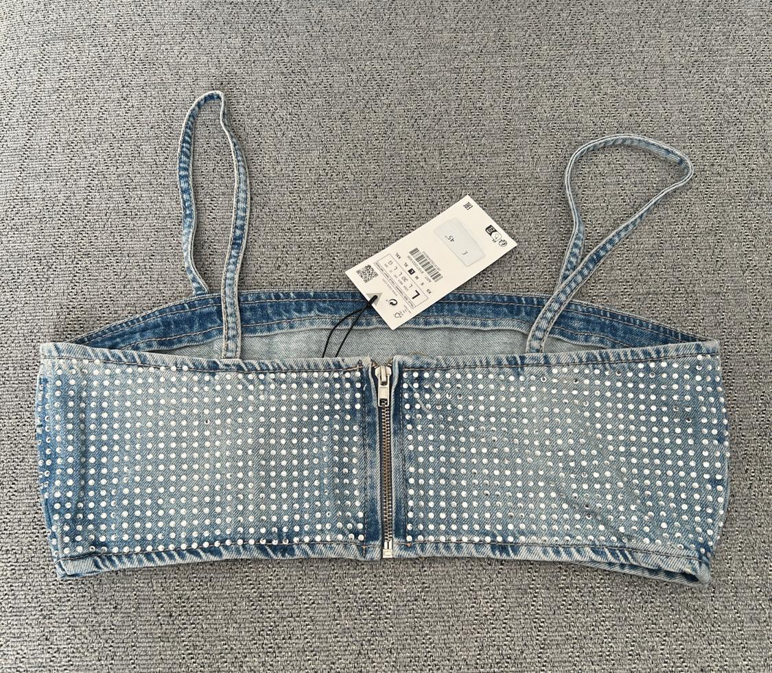 TRF DENIM CROP TOP WITH RHINESTONES - Image 3